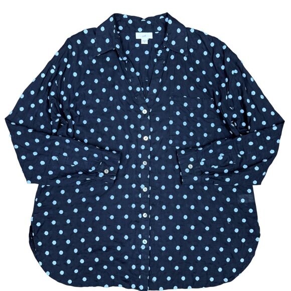 EUC Women's J. JILL 1-Pocket Button Down Oversized‎ Shirt Embroidered | Size XS - Picture 1 of 8